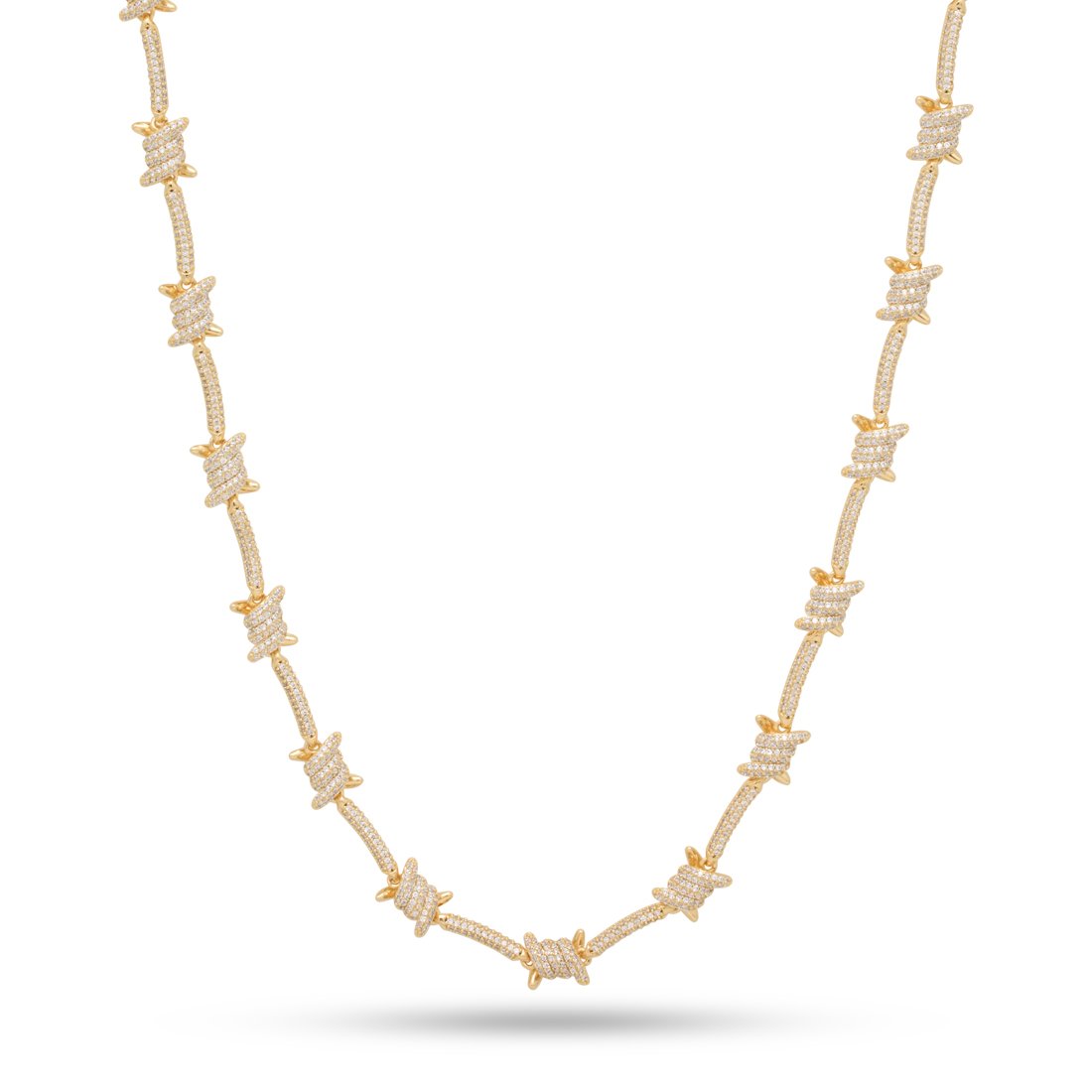 10mm Iced Barbed Wire Chain in Gold Plated / 14K Gold / 18" by King Ice