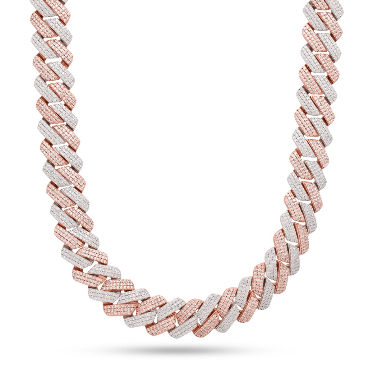 18mm Rose Gold Iced Diamond-Cut Miami Cuban Link Chain in Gold Plated / White/Rose Gold / 18" by King Ice