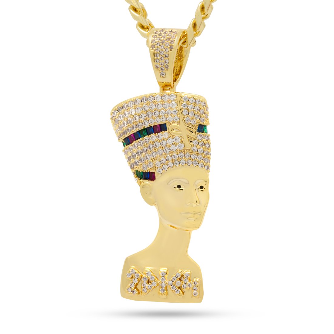 3D Boss Nefertiti Necklace in 14K Gold / 2.3" by King Ice