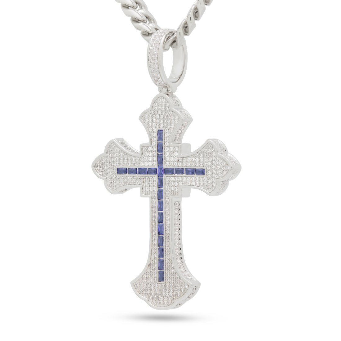 Fleur de Lis Cross Necklace in White Gold / 3" by King Ice