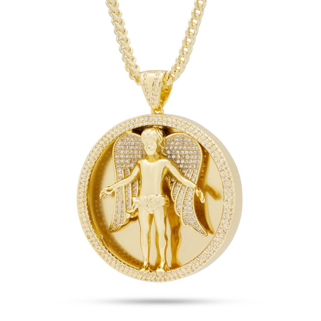 Angel Medallion Necklace in 14K Gold / 2" by King Ice
