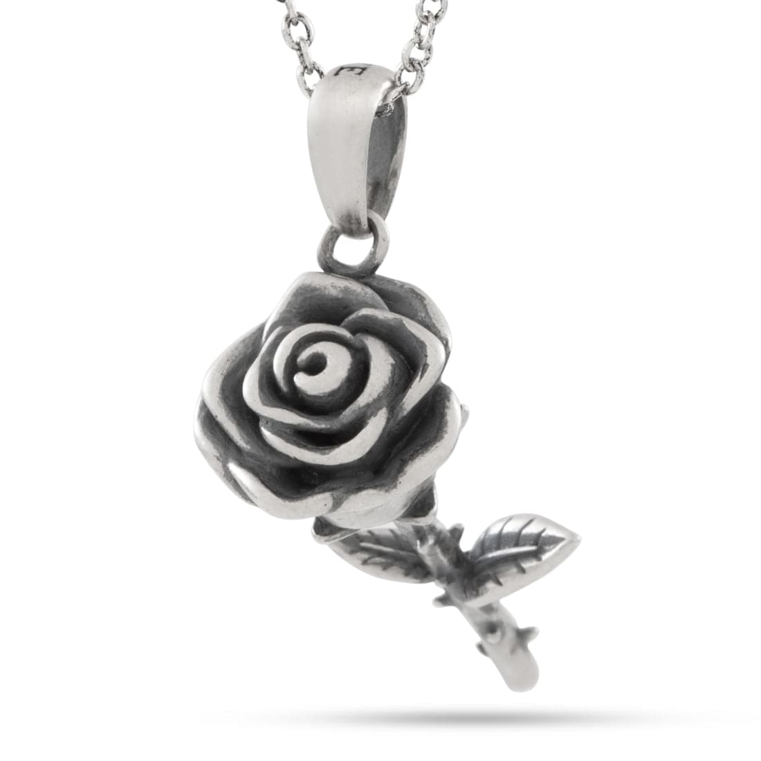 Antique Rose Necklace in Sterling Silver / White Gold / 1.6" by King Ice