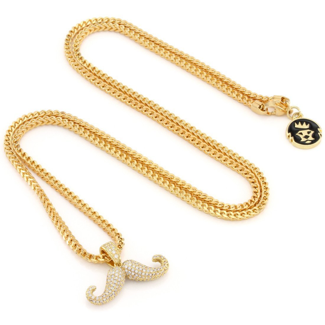 Barber Shop Mustache Necklace in 14K Gold / 1.1" by King Ice