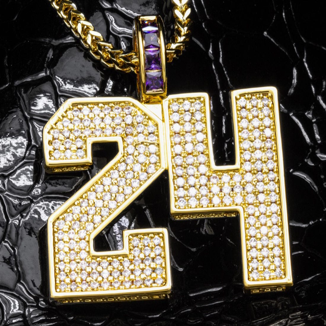 Black Mamba Classic Number 24 Necklace in 14K Gold / 1.7" by King Ice
