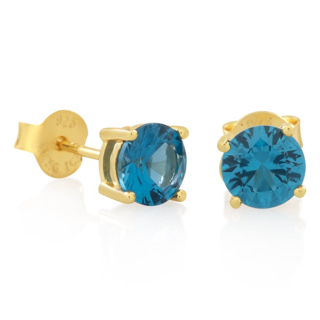 Blue Brilliant-Cut Stud Earrings in Sterling Silver / 14K Vermeil / 6mm by King Ice