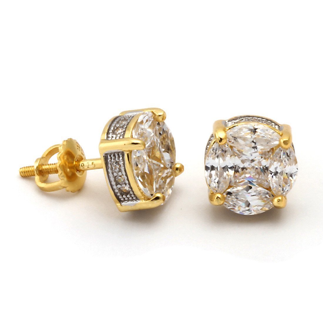 Brilliant-Cut Button Stud Earrings in Sterling Silver / 14K Vermeil / 8mm by King Ice