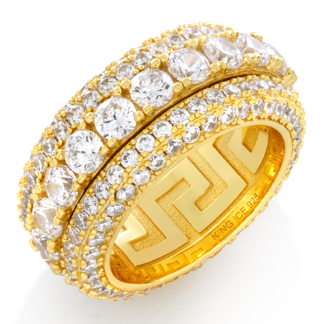 Brilliant-Cut Icy Spinner Ring in Sterling Silver / 14K Gold / 7 by King Ice