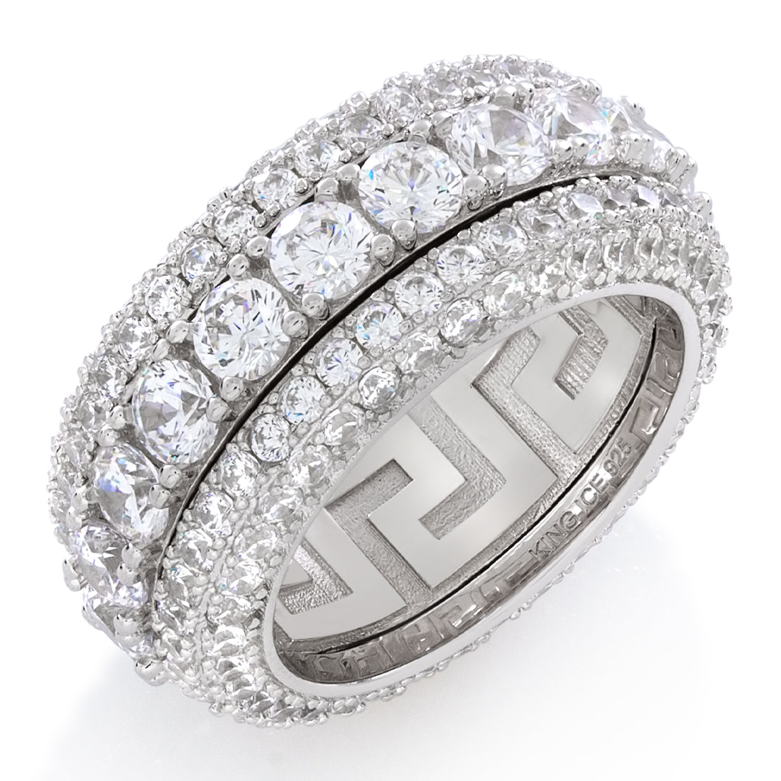 Brilliant-Cut Icy Spinner Ring in Sterling Silver / White Gold / 7 by King Ice