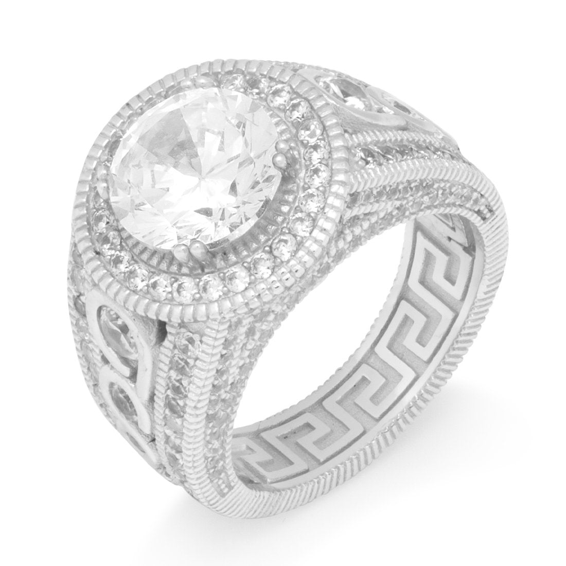 Brilliant-Cut Signet Ring in Sterling Silver / White Gold / 7 by King Ice