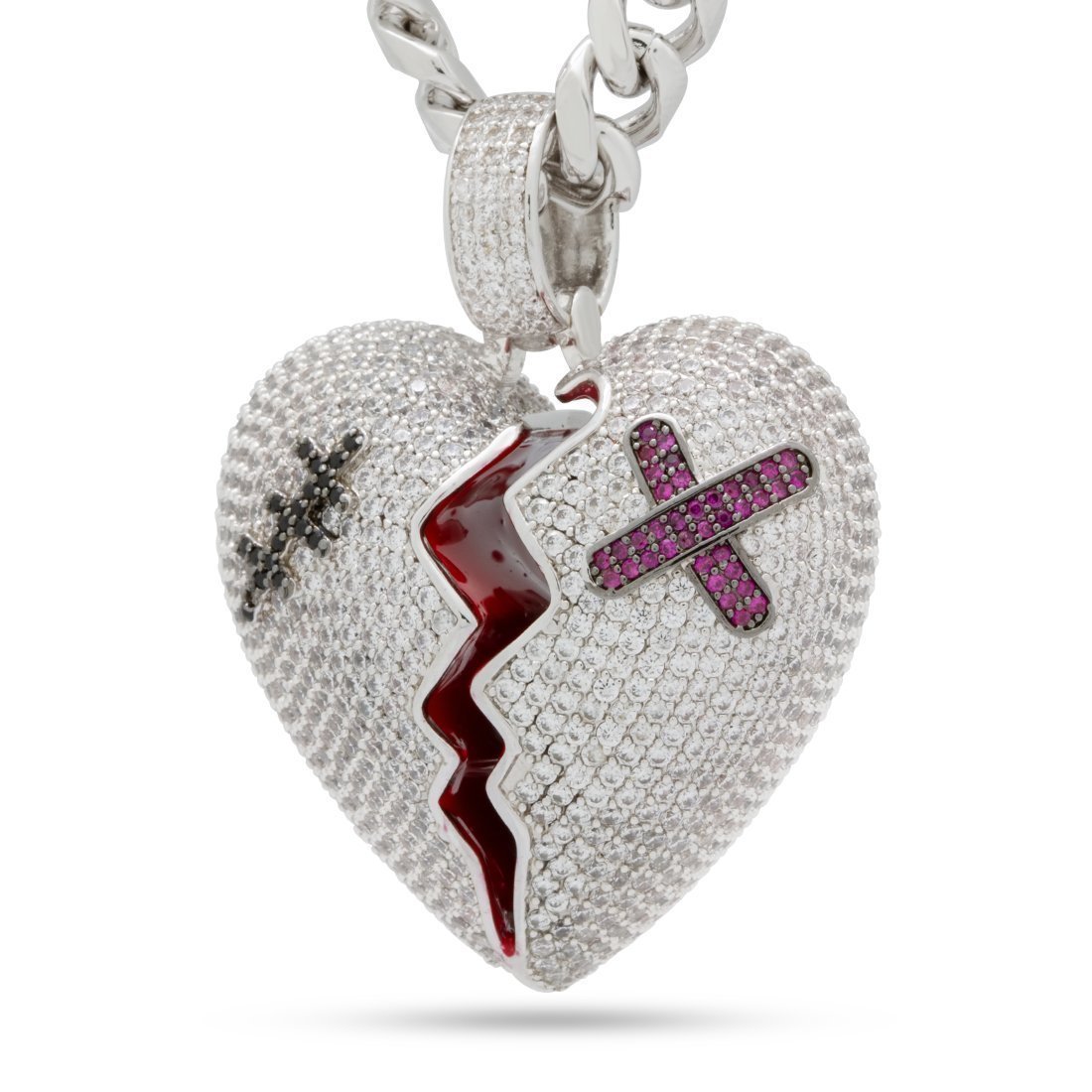 Broken Heart Necklace in White Gold / 2" by King Ice