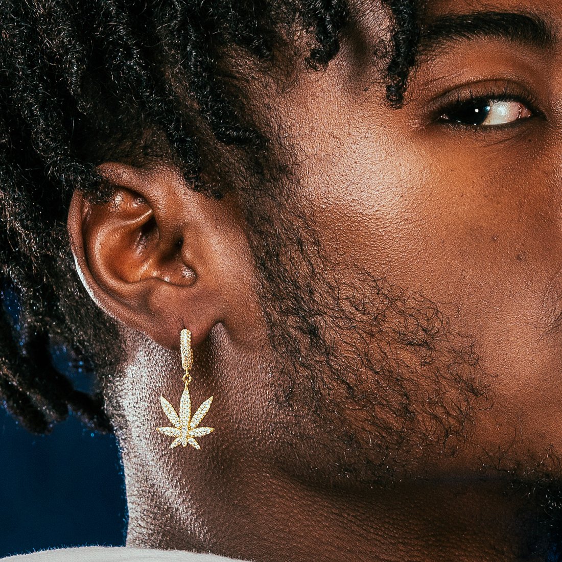 Iced Cannabis Leaf Hanging Earrings in Sterling Silver / 14K Vermeil / 1.3" by King Ice
