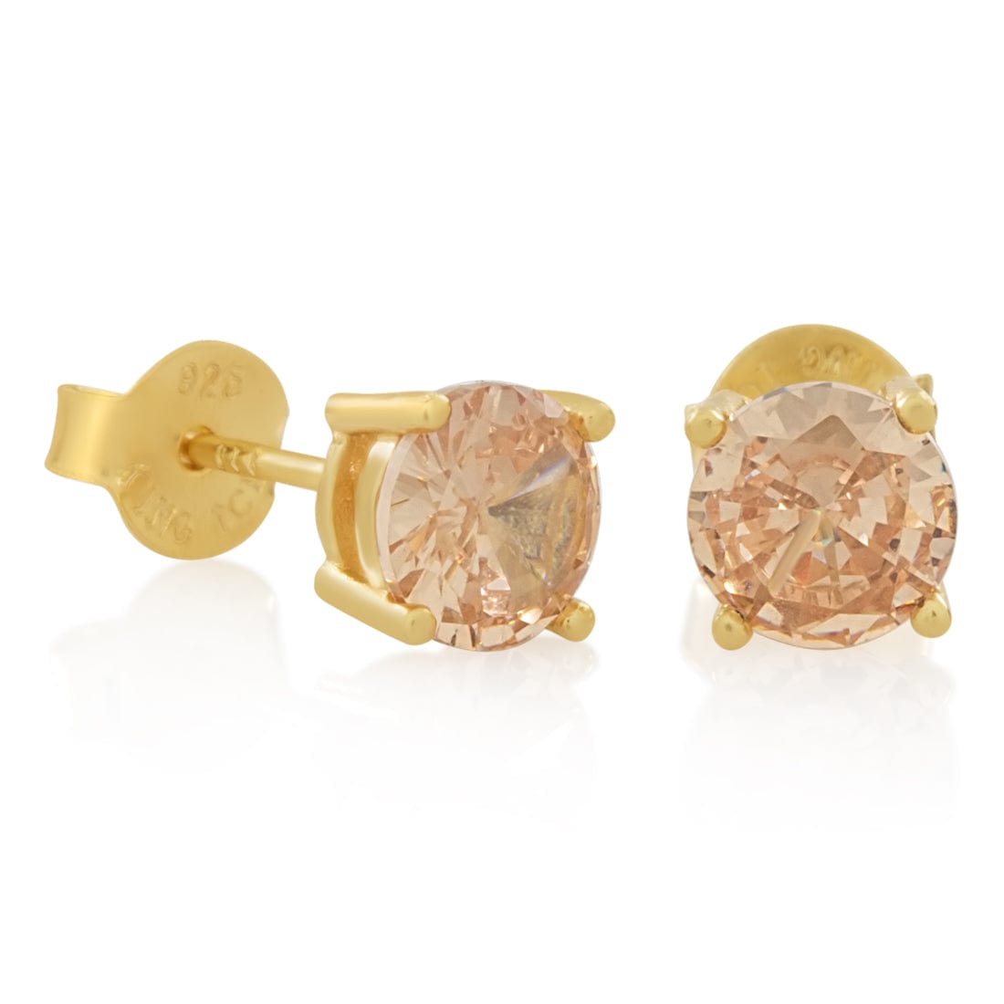 Champagne Brilliant-Cut Stud Earrings in Sterling Silver / 14K Vermeil / 6mm by King Ice