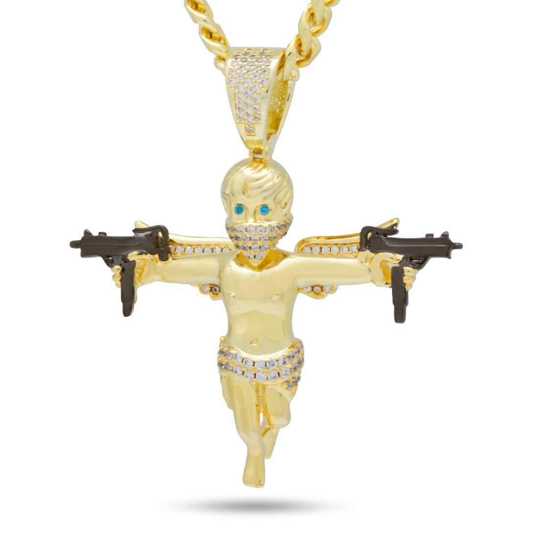 Dual Uzi Angel Necklace in 14K Gold / 2.1" by King Ice