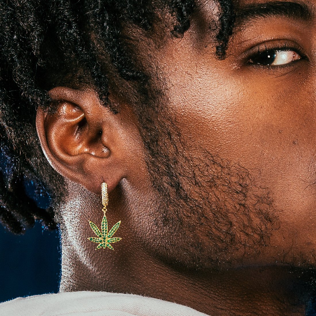 Emerald Cannabis Leaf Hanging Earrings in Sterling Silver / 14K Vermeil / 1.3" by King Ice