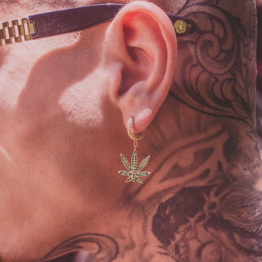 Emerald Cannabis Leaf Hanging Earrings in Sterling Silver / 14K Vermeil / 1.3" by King Ice