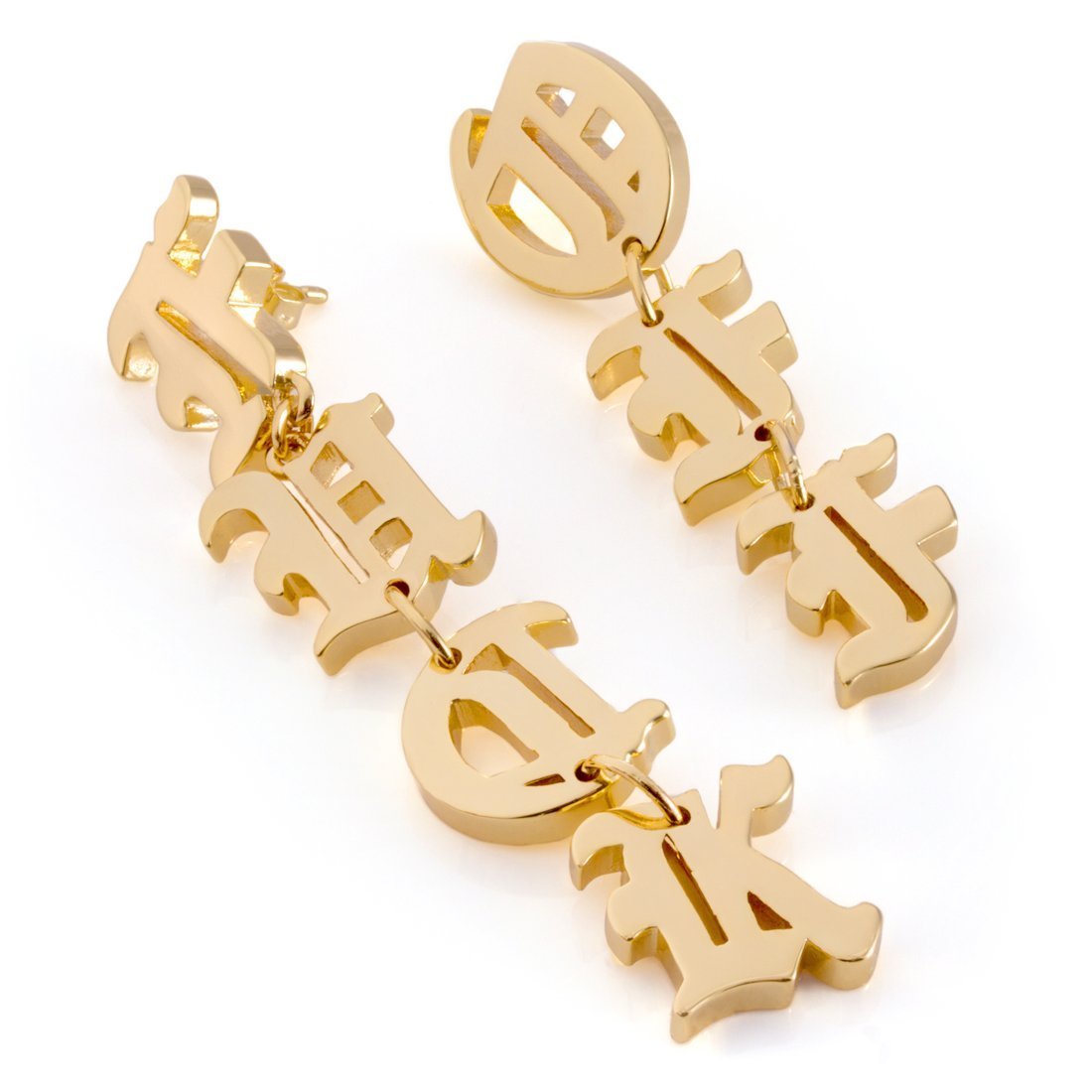 Fuck Off Hanging Earrings in Gold Plated / 14K Gold / 2.5" by King Ice