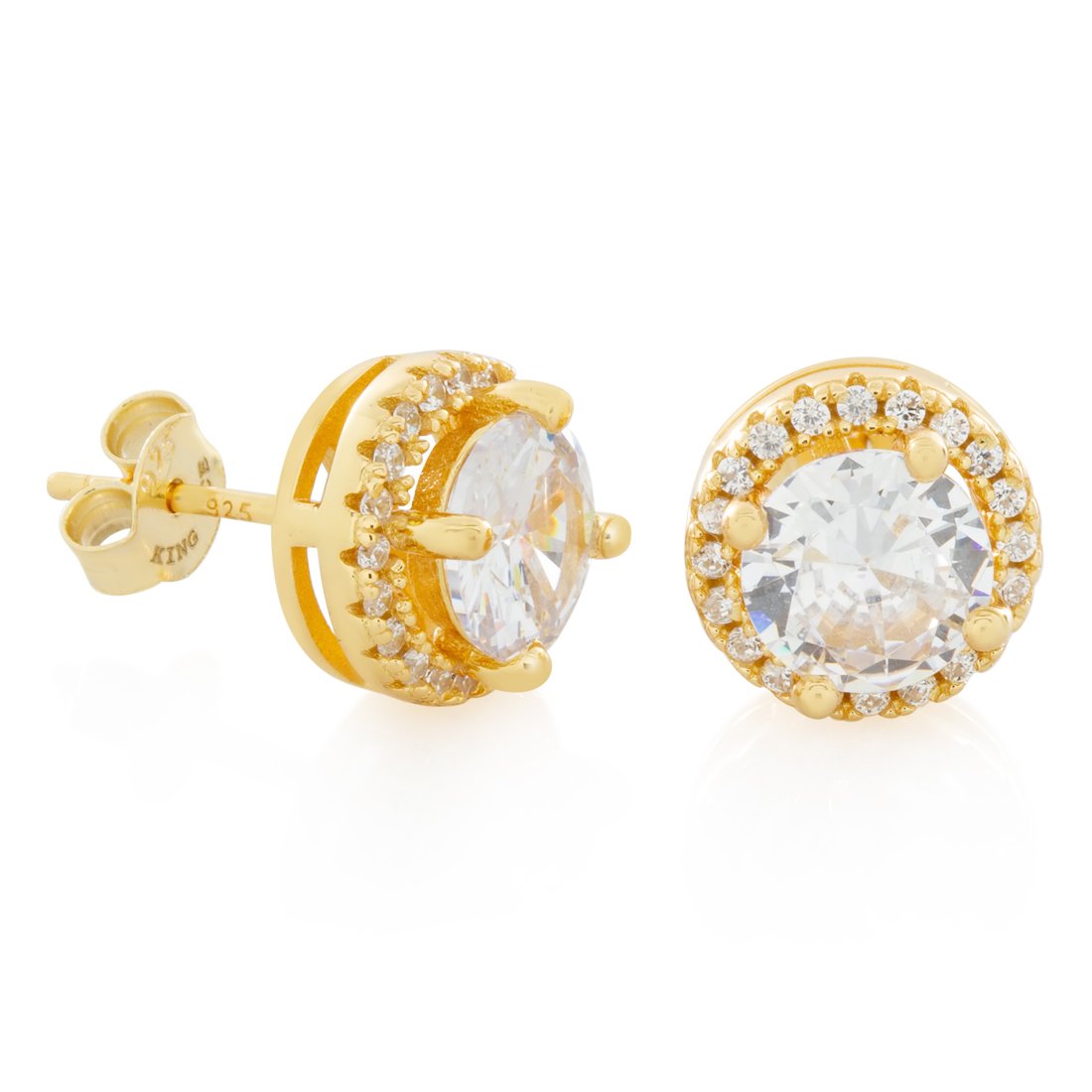 Halo Brilliant-Cut Stud Earrings in Sterling Silver / 14K Vermeil / 10mm by King Ice