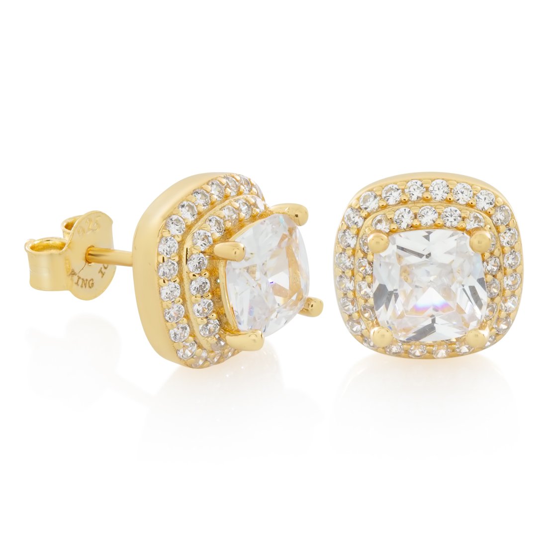 Halo Cushion-Cut Stud Earrings in Sterling Silver / 14K Vermeil / 10mm by King Ice