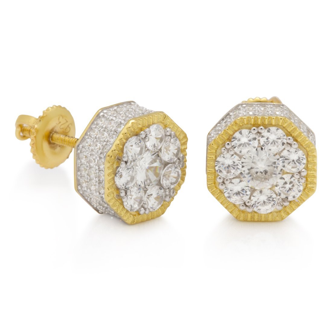 Hexagon Stud Earrings in Sterling Silver / 14K/White Gold / 12mm by King Ice