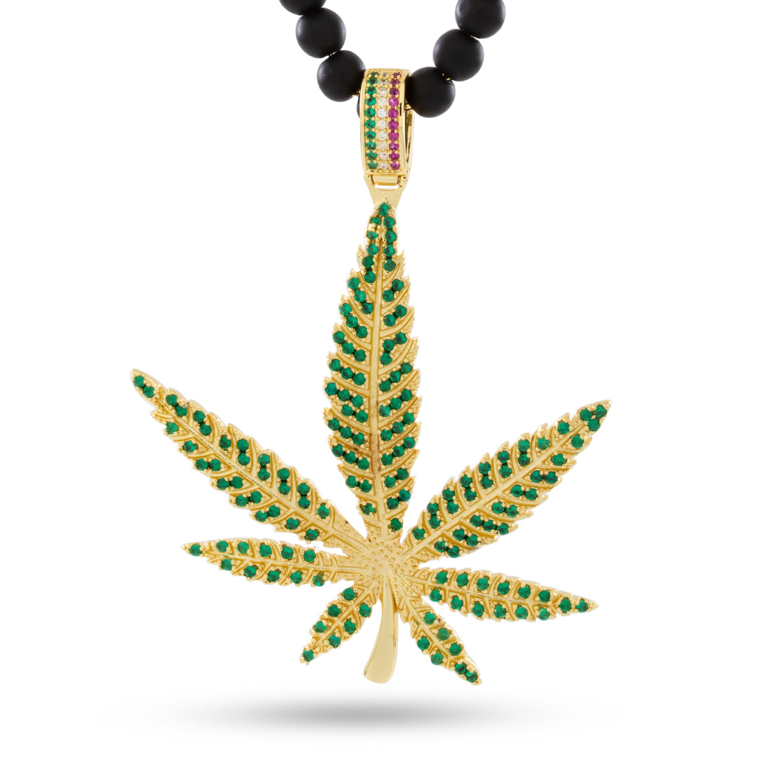 High Rise Cannabis Leaf Necklace in Gold Plated / 14K Gold / 2.9" by King Ice