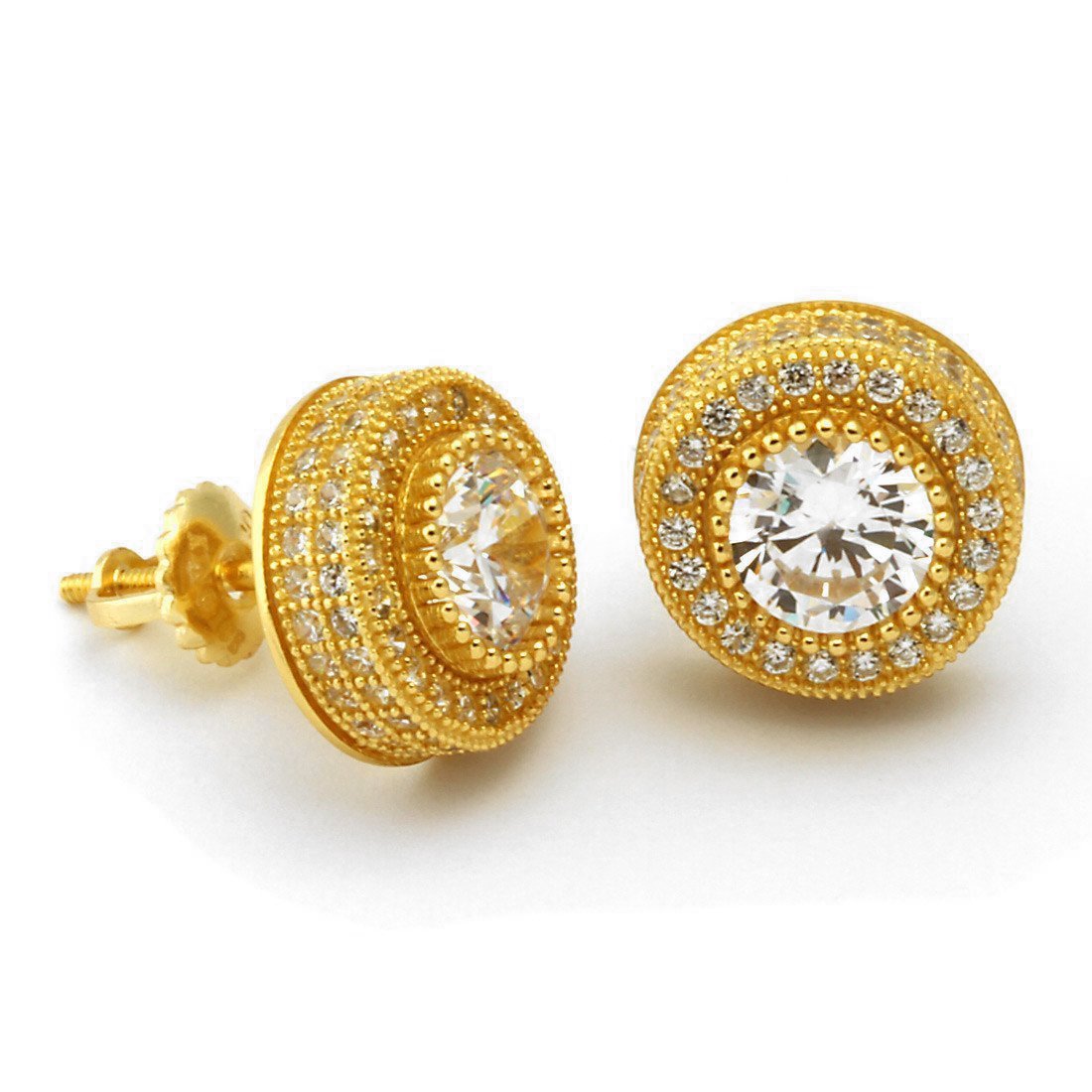 Iced Button Stud Earrings in Sterling Silver / 14K Vermeil / 11mm by King Ice