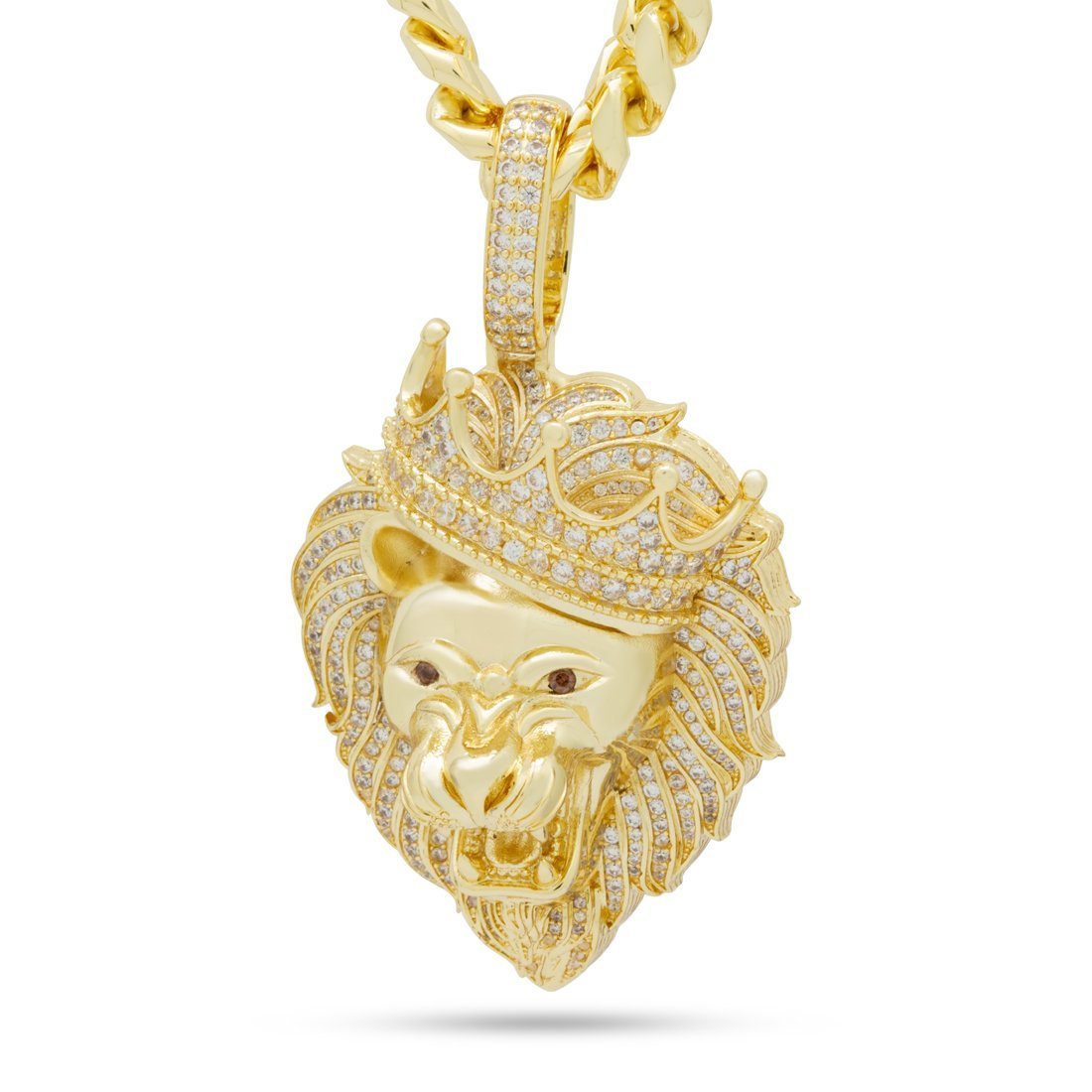 Iced Classic Roaring Lion Necklace in 14K Gold / 2.5" by King Ice