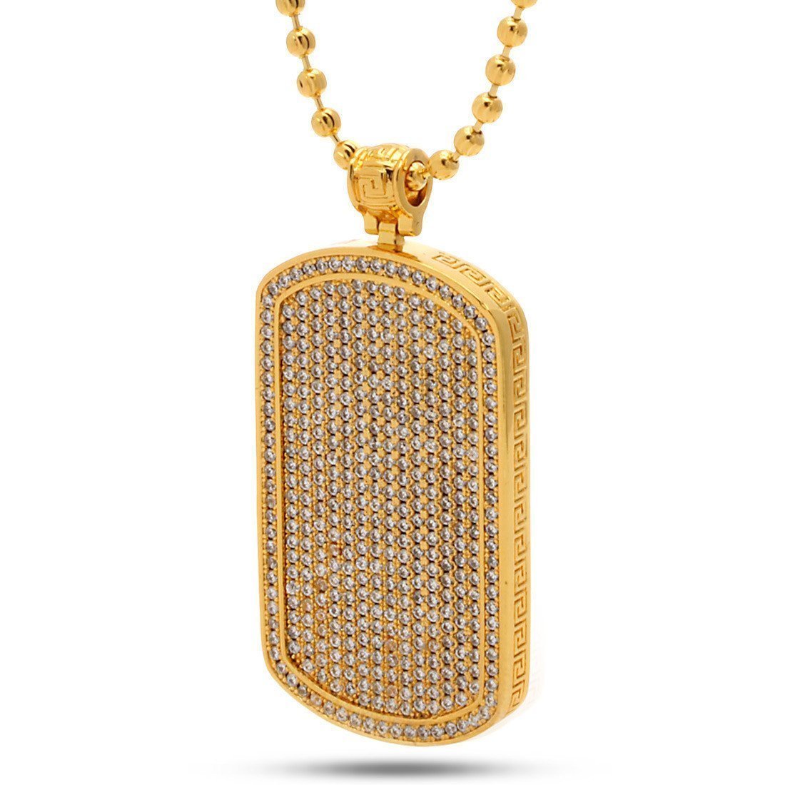 Iced Dog Tag Necklace in 18K Gold / 1.9" by King Ice