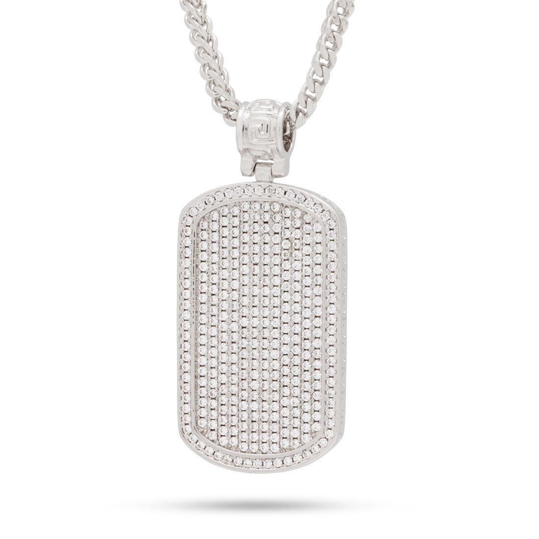 Iced Dog Tag Necklace in White Gold / 1.9" by King Ice