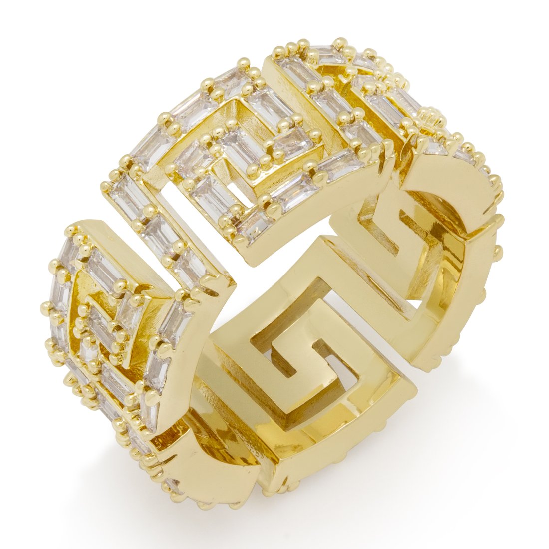 Iced Greek Key Ring in 14K Gold / 7 by King Ice