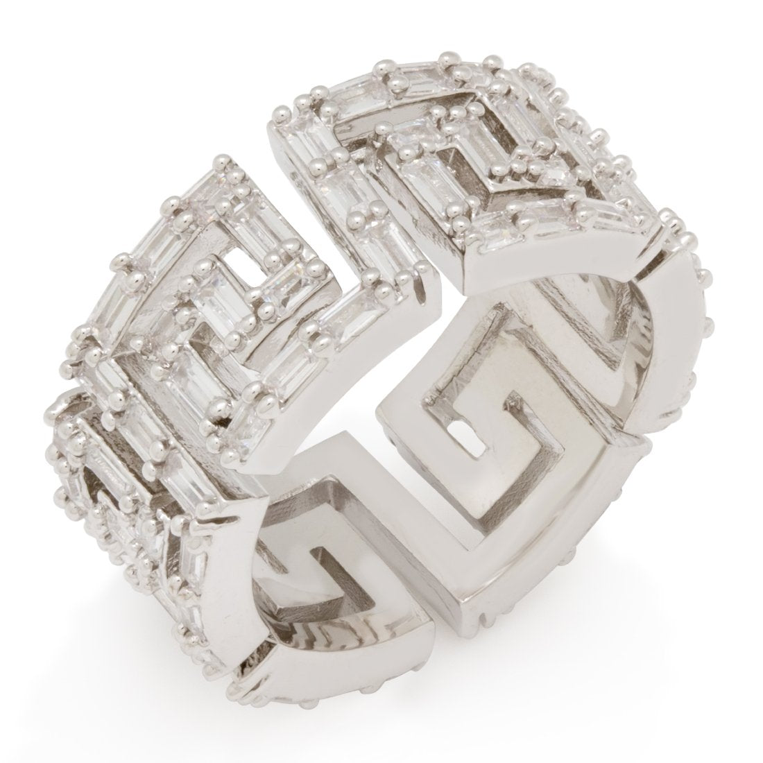 Iced Greek Key Ring in White Gold / 7 by King Ice
