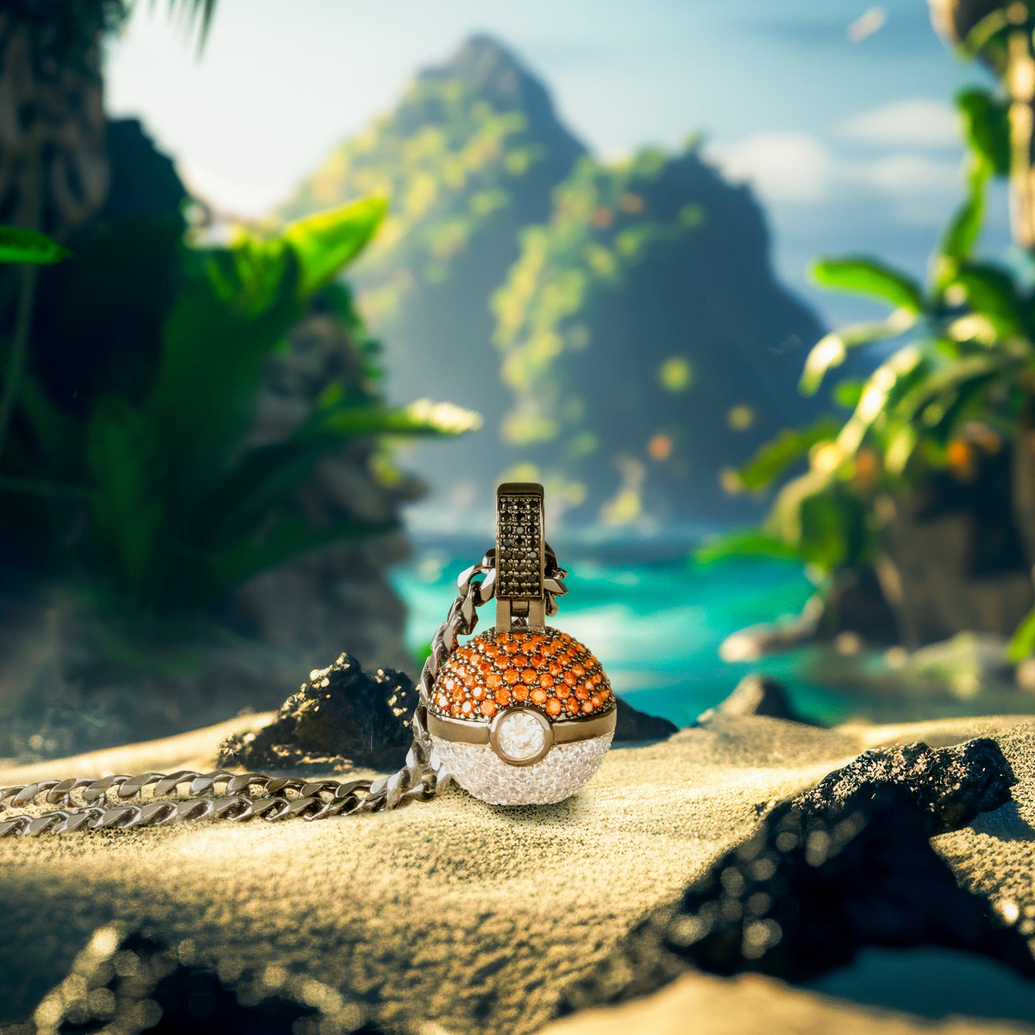 King Ice | Pokémon - Poké Ball Necklace in Black Gold / 1.1" by King Ice