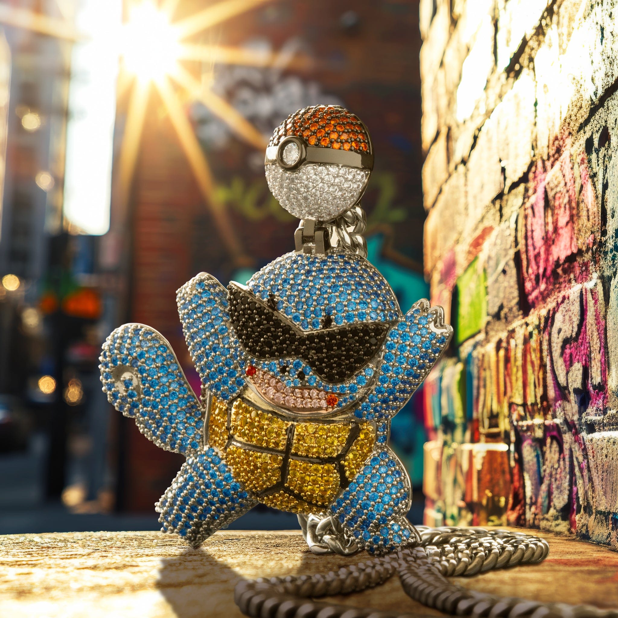 King Ice | Pokémon - The Leader of the Squirtle Squad Necklace in 2.2" / White Gold by King Ice