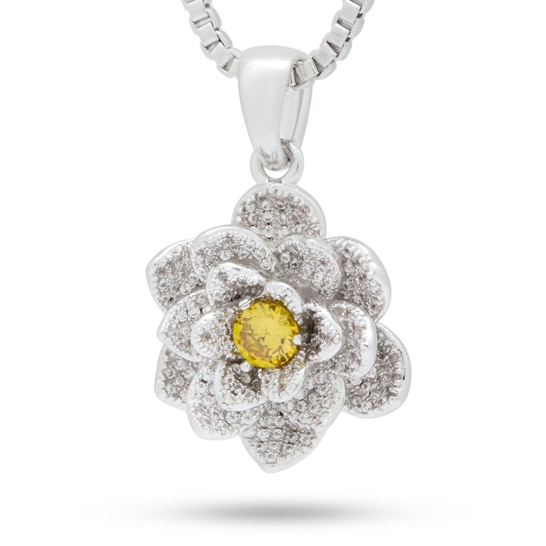 Lotus of Rebirth Necklace in White Gold / 1.3" by King Ice