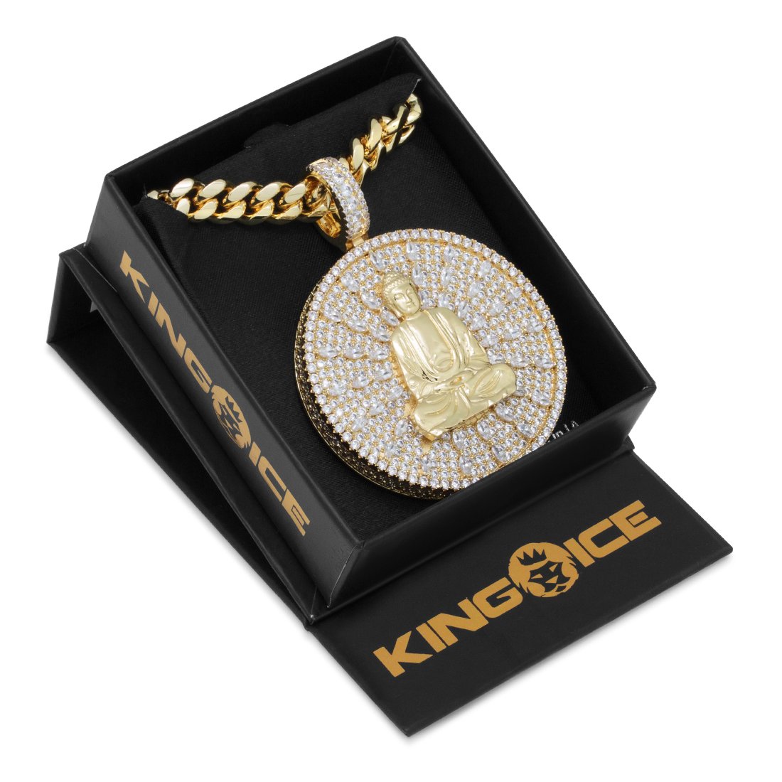 Meditating Buddha Necklace in 14K Gold / 2.5" by King Ice