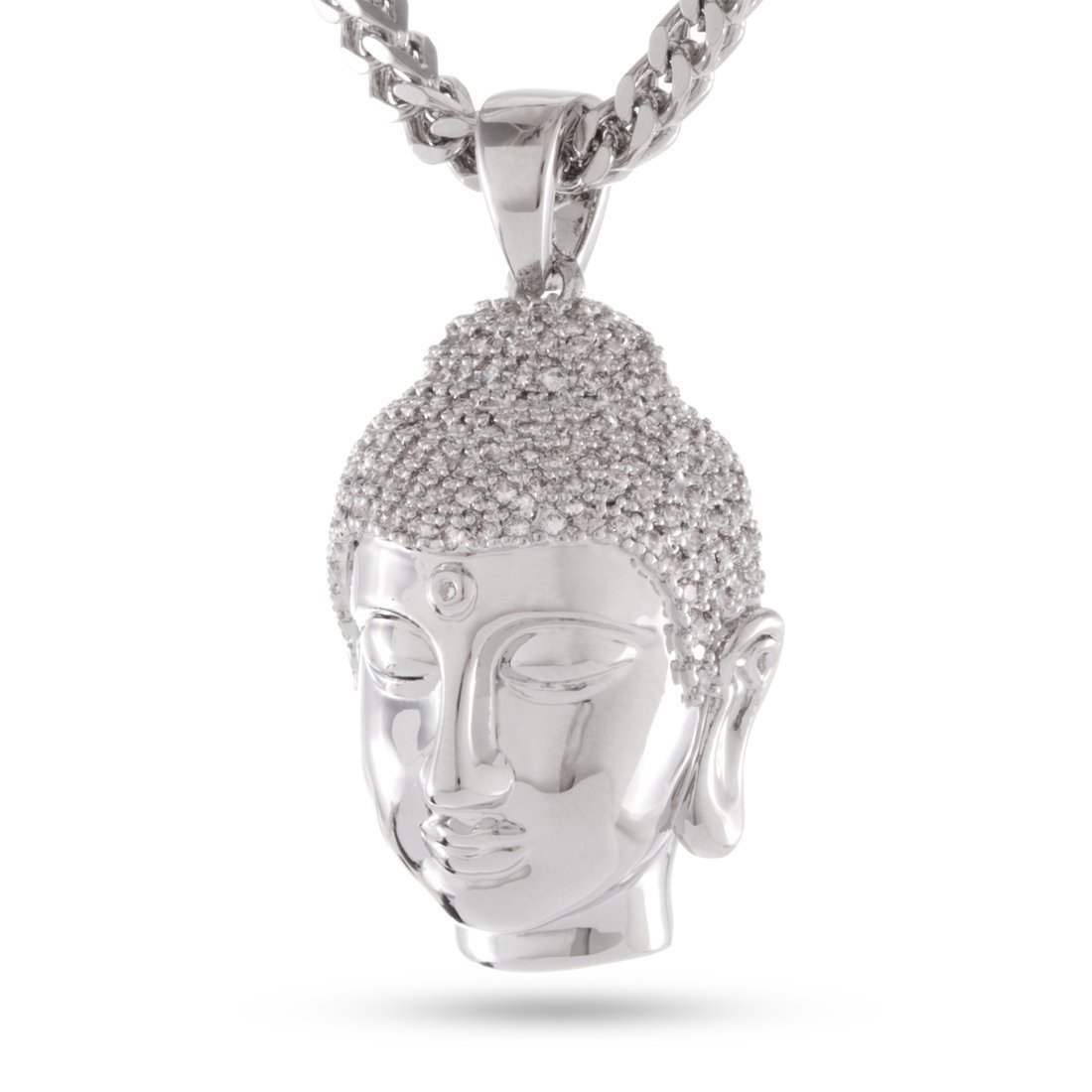 Mini Polished Buddha Necklace in White Gold / 1.4" by King Ice