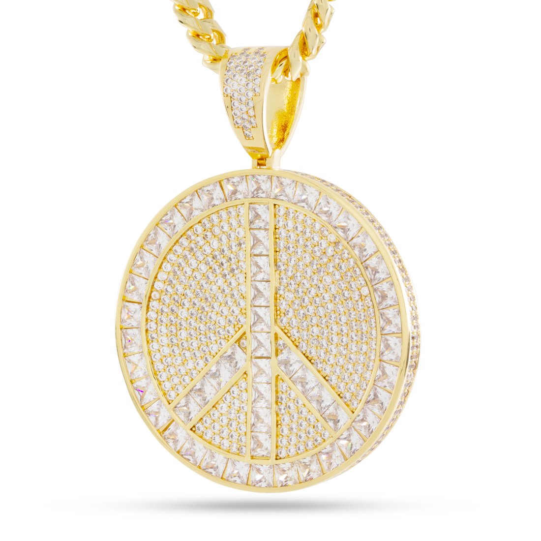 Peace and Love Medallion Necklace in 14K Gold / 3" by King Ice