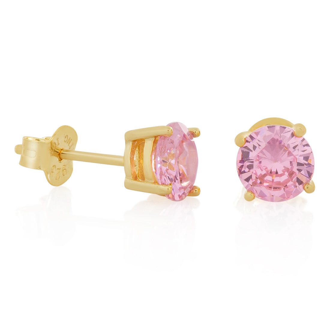 Pink Brilliant-Cut Stud Earrings in Sterling Silver / 14K Vermeil / 6mm by King Ice