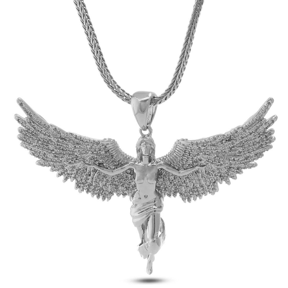 Soaring Angel Necklace in White Gold / 1.8" by King Ice