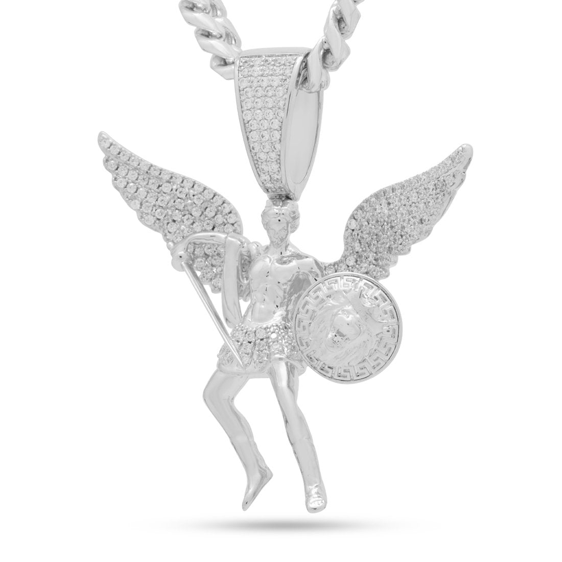 St. Michael the Archangel Necklace in White Gold / 2.7" by King Ice