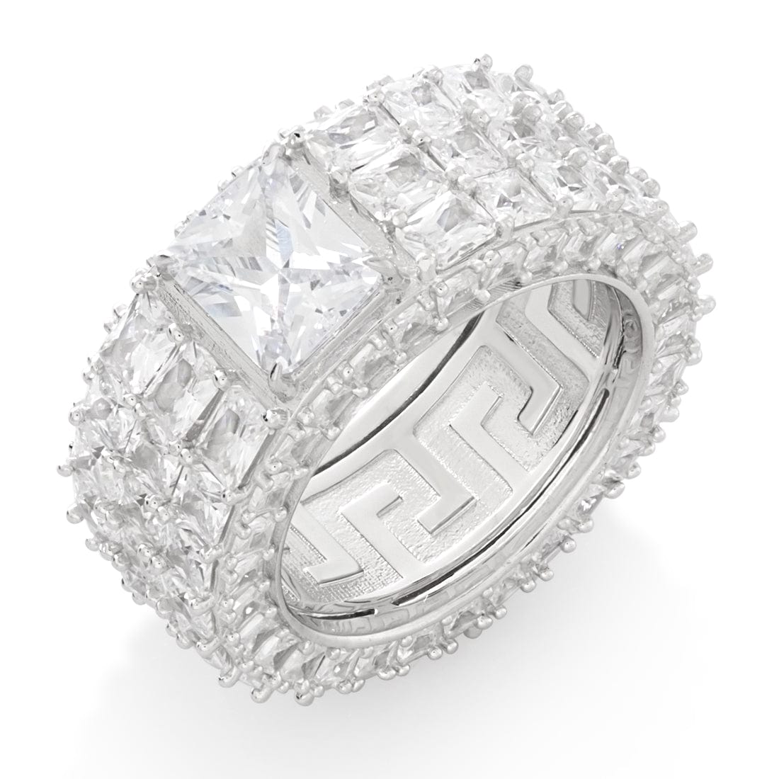 Triple-Row Signet Ring in Sterling Silver / White Gold / 7 by King Ice